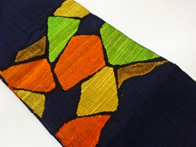 手織り真綿紬抽象模様織出し名古屋帯